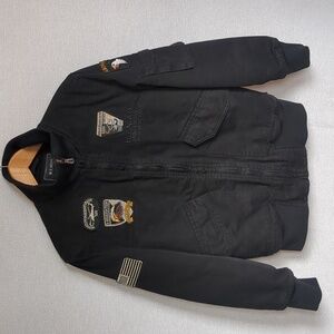 Boys Canvas Bomber Style Jacket with Aviation/American/Eagle Patches Size Large